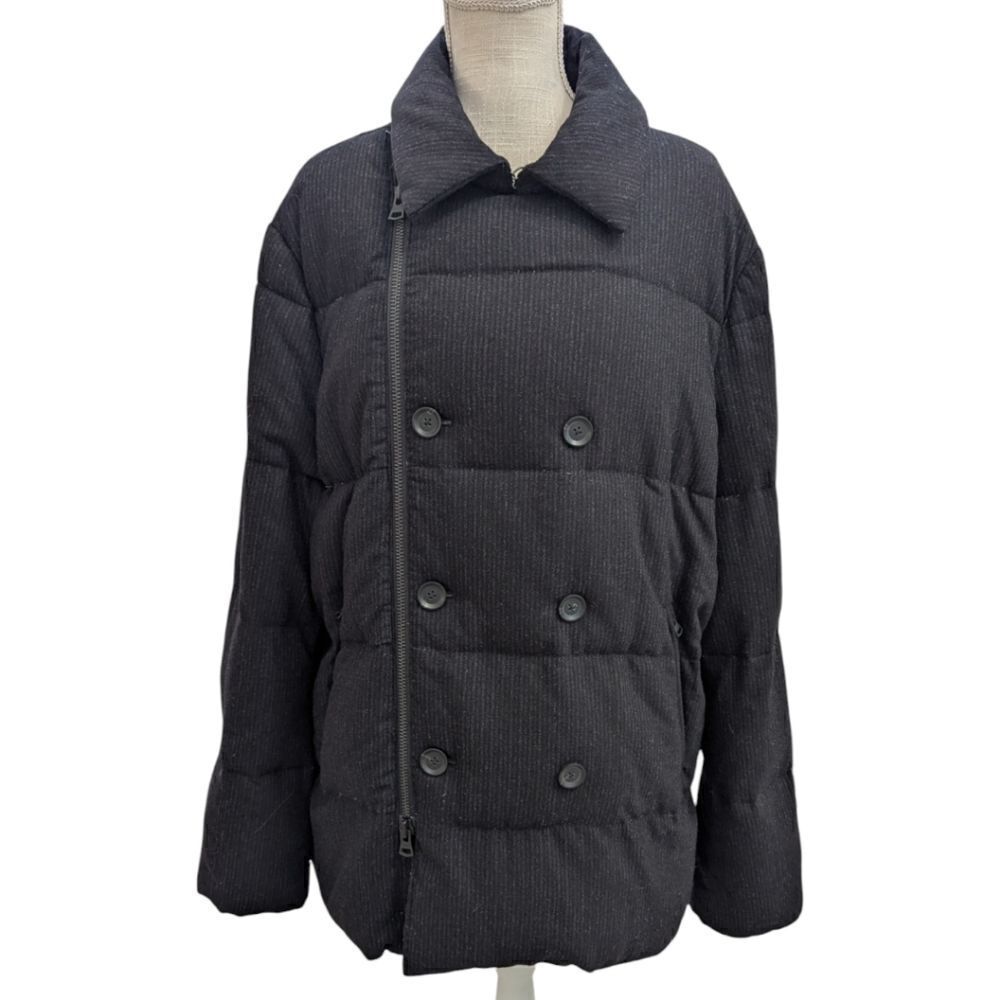 Theory Men's XXL Teddy Rush Double Breasted Down Puffer Coat Wool Blend in Black